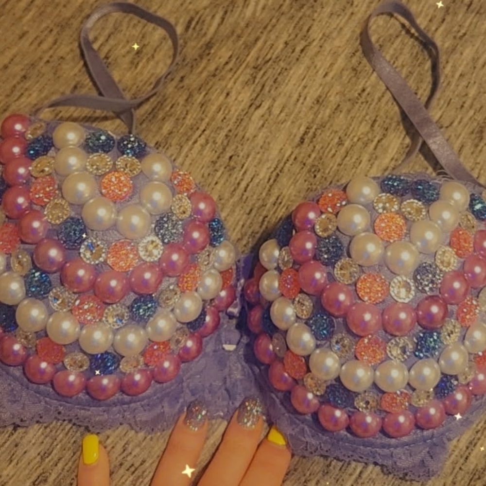 Beaded Purple Bra with Multicolor Embellishments